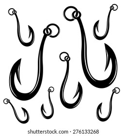Fishing sharp hook icons. vector