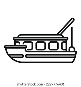 Vector de contorno de icono de barco pesquero. Pescado marino. Barco