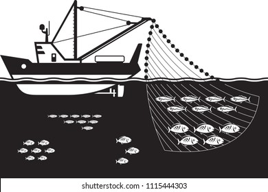 Fishing ship in the sea vector illustration