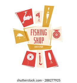 Fishing Shop. Icons and illustrations for design, website, infographic, poster, advertising.