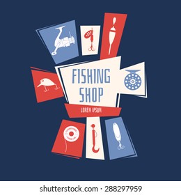 Fishing Shop. Icons and illustrations for design, website, infographic, poster, advertising.