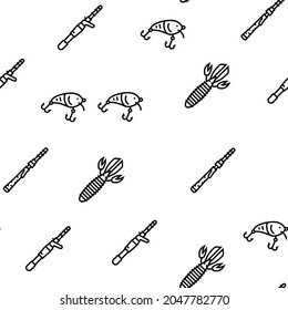 Fishing Shop Products Vector Seamless Pattern Thin Line Illustration