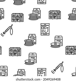 Fishing Shop Products Vector Seamless Pattern Thin Line Illustration