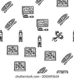 Fishing Shop Products Vector Seamless Pattern Thin Line Illustration