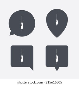 Fishing sign icon. Float bobber symbol. Fishing tackle. Map pointers information buttons. Speech bubbles with icons. Vector