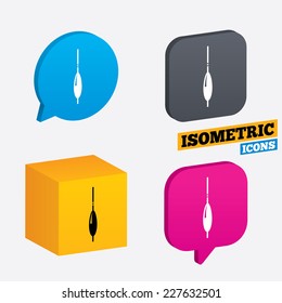 Fishing sign icon. Float bobber symbol. Fishing tackle. Isometric speech bubbles and cube. Rotated icons with edges. Vector