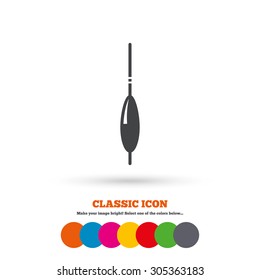 Fishing sign icon. Float bobber symbol. Fishing tackle. Classic flat icon. Colored circles. Vector