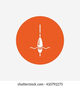 Fishing sign icon. Float bobber symbol. Fishing tackle. Orange circle button with icon. Vector