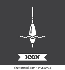 Fishing sign icon. Float bobber symbol. Fishing tackle. Graphic design element. Flat fishing symbol on dark background. Vector