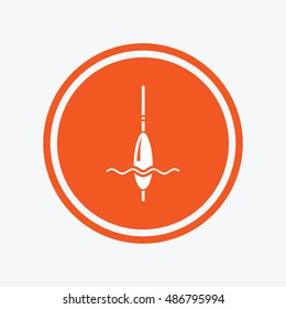 Fishing sign icon. Float bobber symbol. Fishing tackle. Graphic design element. Flat fishing symbol on the round button. Vector