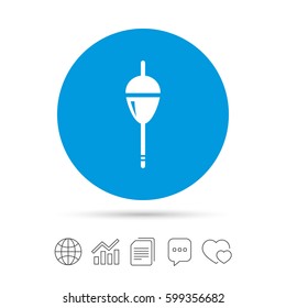 Fishing sign icon. Float bobber symbol. Fishing tackle. Copy files, chat speech bubble and chart web icons. Vector