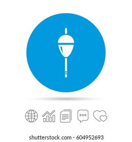 Fishing sign icon. Float bobber symbol. Fishing tackle. Copy files, chat speech bubble and chart web icons. Vector