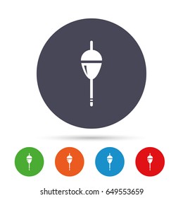 Fishing sign icon. Float bobber symbol. Fishing tackle. Round colourful buttons with flat icons. Vector