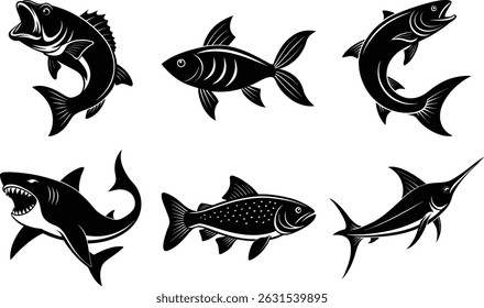 Fishing Silhouette Bundle Featuring Iconic Fish Shapes, made for t-shirt or decal design
