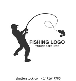 Fishing Silhouette Logo Design Vector