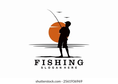Fishing Silhouette logo illustration at Sunset Outdoor design inspiration