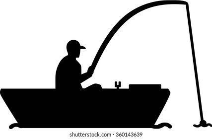 Fishing Silhouette Man In Boat