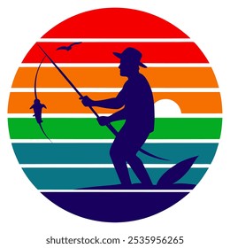 Fishing Silhouette on retro Vintage Background