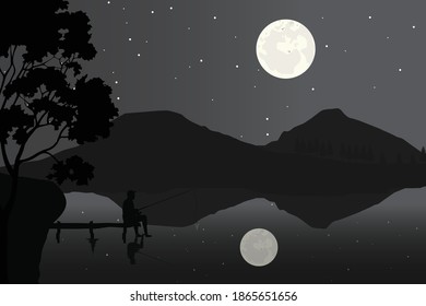 fishing silhouette, simple vector illustration