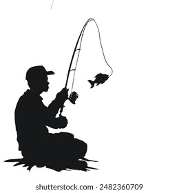 fishing silhouette sitting without background