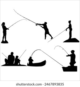  Fishing silhouette vector art illustration