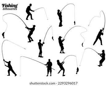 Fishing silhouette vector illustration set.