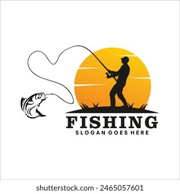 Fishing silhouette vector template illustration