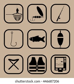 Fishing simple icons set