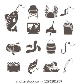 Fishing simple vector icons set. Flat design
