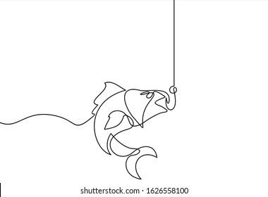 Fishing. Single flat icon.continuous line drawing