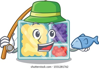 fishing smiling lunch box character shape isolated