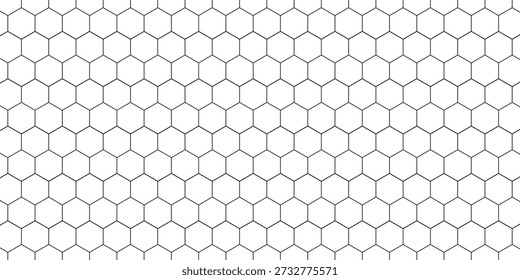 Fishing or soccer net. Repeated hexagon pattern. Black wired mesh texture isolated on white background. Metallic or fabric fence, cage or lattice structure. Vector graphic Illustration.