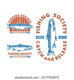 FISHING SOCIETY catch and release logo illustration design