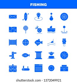 Fishing Solid Glyph Icon Pack For Designers And Developers. Icons Of Wheel, Gear, Circle, Reel, Fish, Fishing, Fishing Reel, Vector