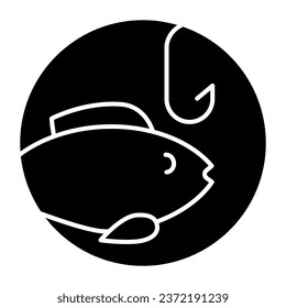 Fishing solid icon. Bait with fish vector illustration isolated on white. Fish and hook glyph style design, designed for web and app. Eps 10