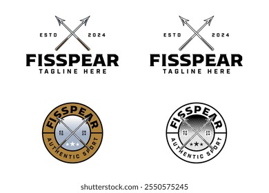 fishing spear crossed badge logo design. fishing pike crossed vector element design. fishing lance, javelin crossed line art icon illustration logo for fishing sport, fishery, fisherman