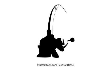 fishing with spinning, silhouette, angler with fishing rod