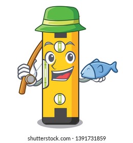Fishing spirit level above wooden table character