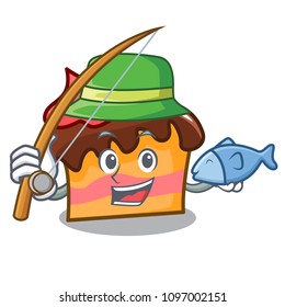 Fishing sponge cake mascot cartoon