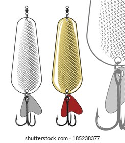 Fishing spoon ( artificial fishing lure). Vector illustration, isolated, grouped, transparent background 