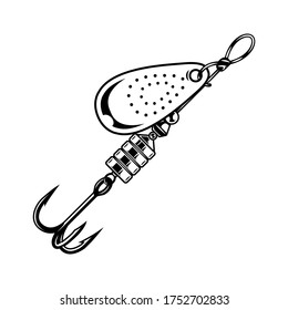 Fishing spoon vintage concept with triple hook in monochrome style isolated vector illustration