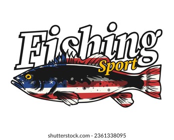 fishing sport design with USA flag