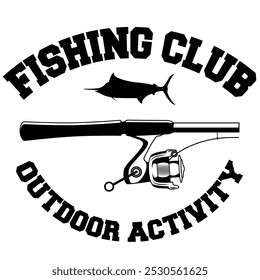 Fishing sport emblem, fishing logo with rod handle and grip. Black and white team or sport club emblem design	
