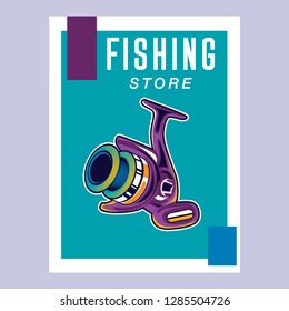 Fishing sport or fisherman hobby cartoon poster