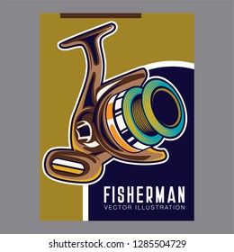Fishing sport or fisherman hobby cartoon poster