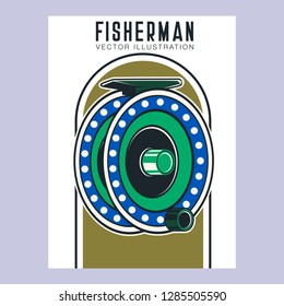 Fishing sport or fisherman hobby cartoon poster