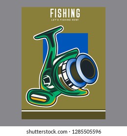 Fishing sport or fisherman hobby cartoon poster