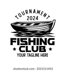 Fishing sport logo emblem template vector isolated. Fishing club logo vector. Fishing retro logo emblem isolated. Monochrome label logo for Fisher sport.