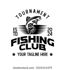 Angelsport Logo Emblem Template Vektor einzeln. Logo des Angelclubs, Vektor. Fishing Retro Logo Emblem einzeln. Monochromes Label-Logo für Fisher Sport.