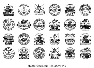 Fishing sport logo sign badge vector collection. Fishing club logo with modern style vector design. Fishing sport logo vector bundle